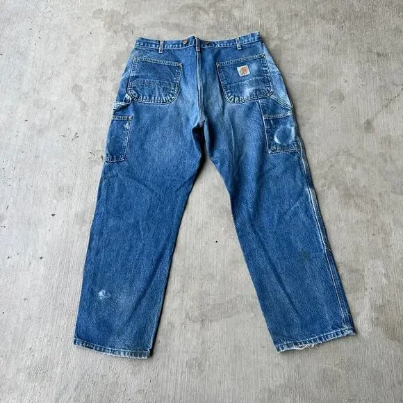 Carhartt faded denim blue jean double knee work wear carpenter pants - Picture 5 of 15